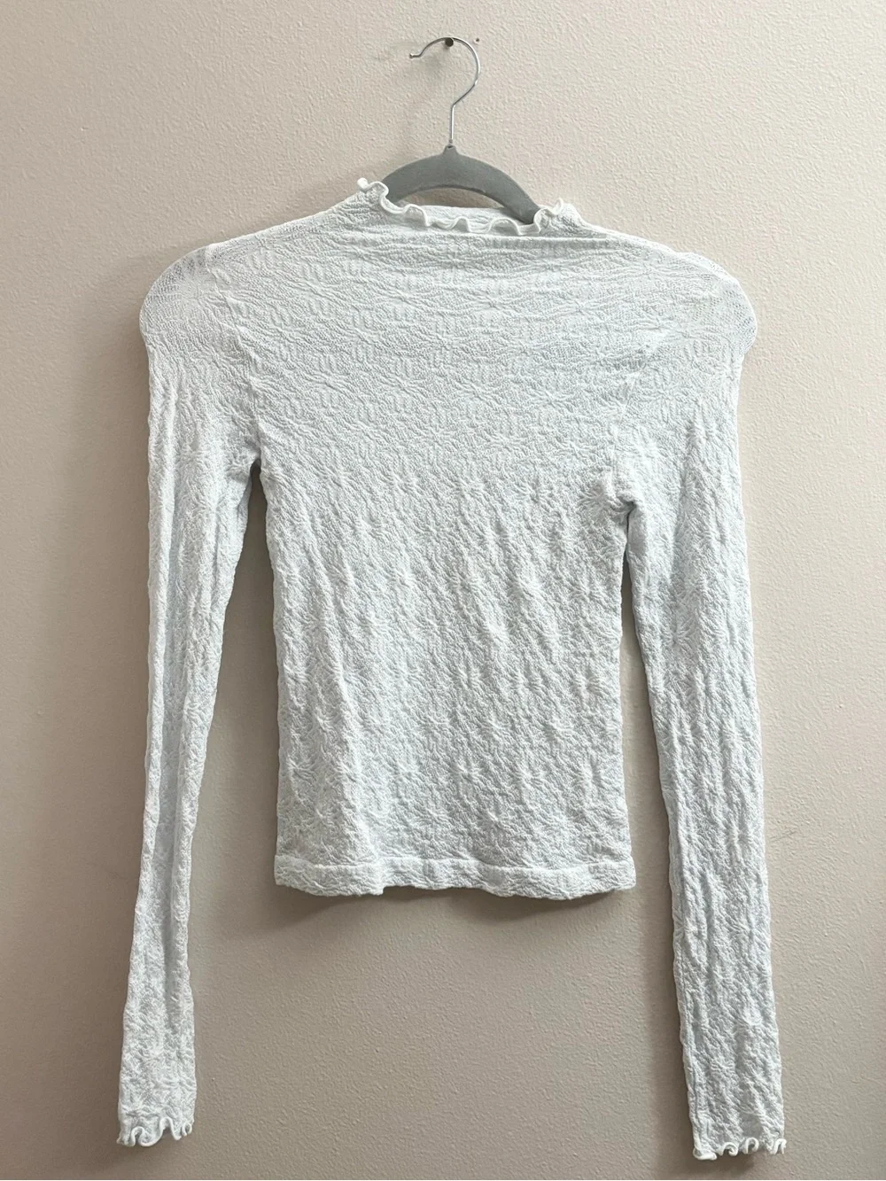 Free People Intimately White Ruffled Textured Mock-Neck Long Sleeve Top